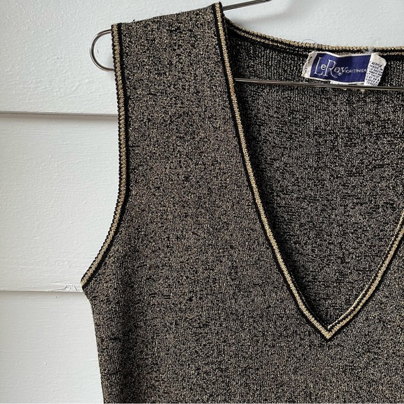 Vintage Metallic Gold and Black Sleeveless V-Neck Knit Top - Picture 2 of 10